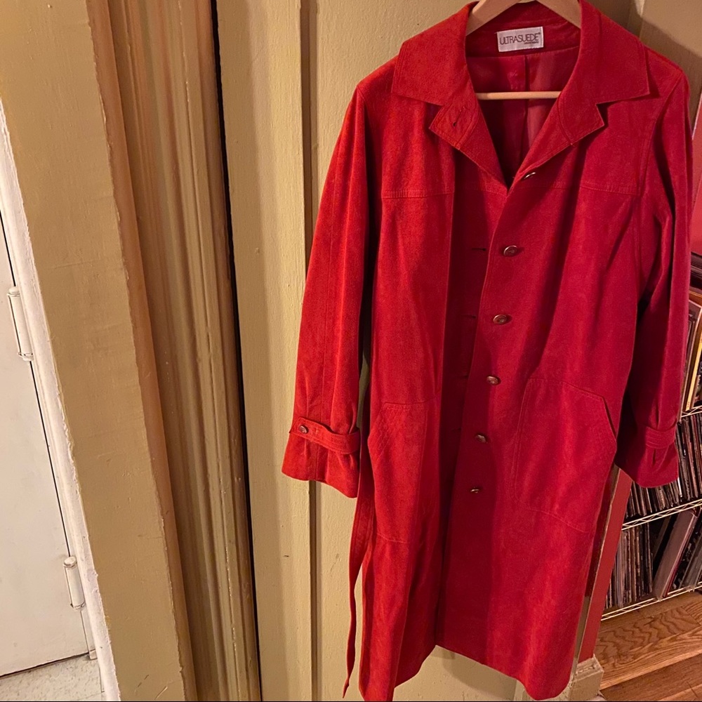 Ultrasuede Red Trench Coat Size L